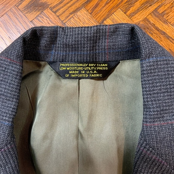 C&R Clothiers Vintage 100% worsted wool gray plaid tailored blazer jacket 40S - Picture 6 of 14